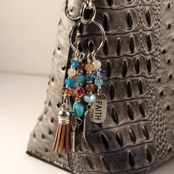 Inspirationally Beaded Tassel Purse Charm Bohemian Key-chain Hope Love Faith - Picture 5 of 6